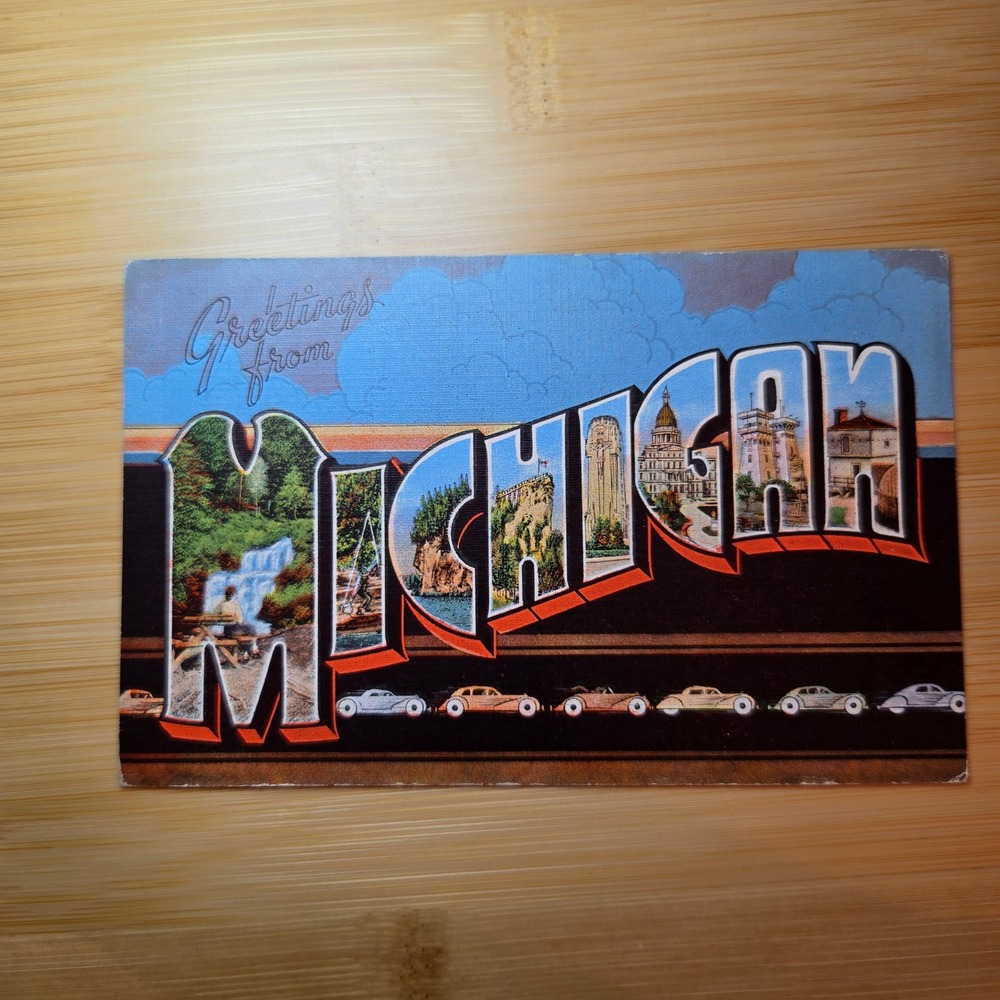 Vintage Greetings from Michigan Large Letter Postcard EC Kropp Co 22647